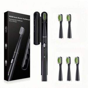 SHEIN Wireless Electric Toothbrush Set Rechargeable Sonic Electric Toothbrush Set Waterproof With 6 Brush Heads And 3 Modes Usb Rechargeable Replaceable Brush Heads Ideal Gift For Daily Dental Care For Men And Women Black