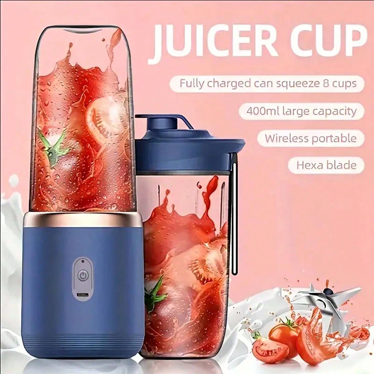 SHEIN Portable Rechargeable Juice Maker With Double Cups - Multifunctional, Suitable For Students And Home Use Blue one-size
