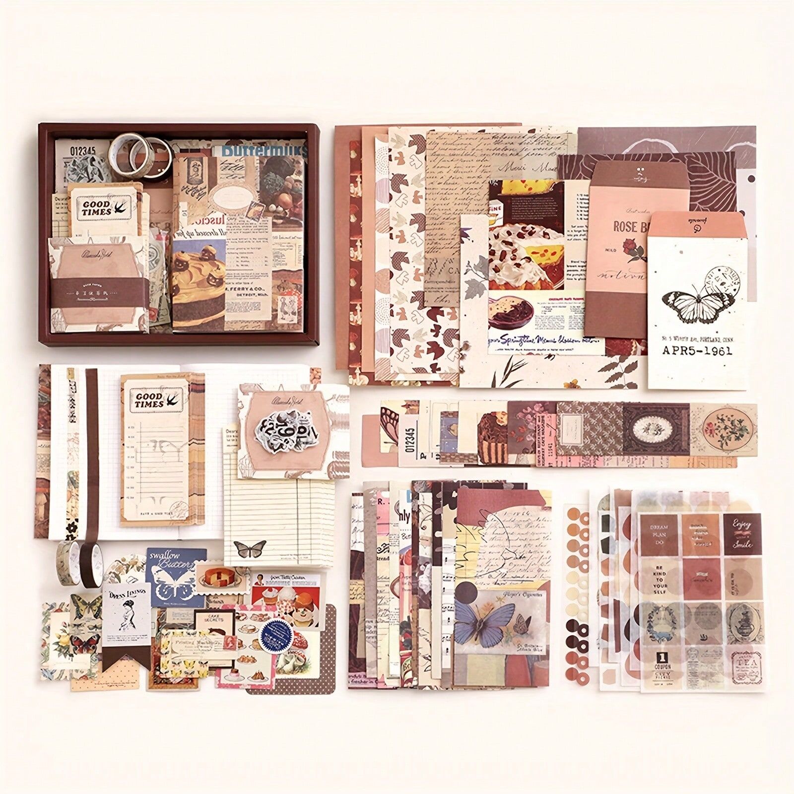 SHEIN 1set Scrapbook Sticker Set Contains 155pcs Material Paper Set Contains Material Book And Material Package For Journaling Notebook Scrapbooking Planner, Journal Supplies Hand Account Sticker Brown one-size