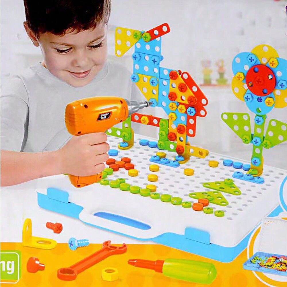 SHEIN STEM Toys for 3 4 5 6 7 8 year old,Design and Drill Toy for Kid,Construction Games with Toy Drill,Creative Engineering Building Kits,Kid Tool Set for Toddler Preschool,Educational Toys for Boy and Girl(random pattern color) Multicolor one-size