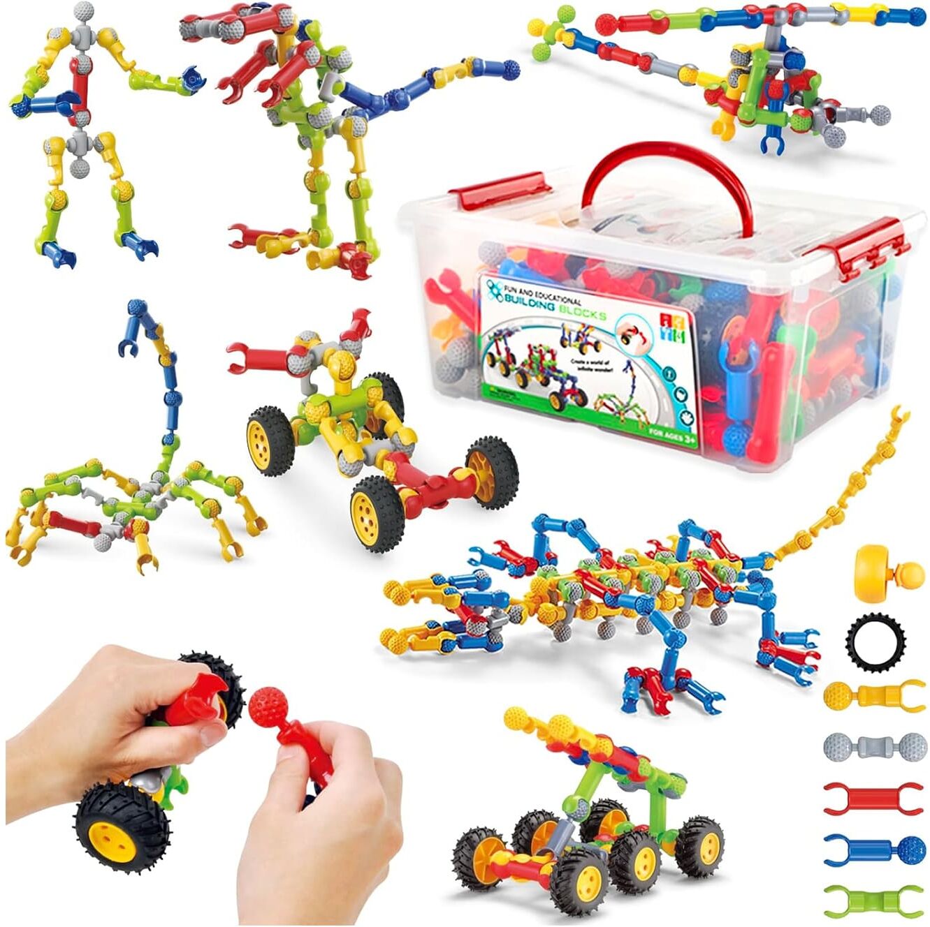 SHEIN STEM Toys Kids Building Kit, 125 Pcs Educational Learning Set Construction Engineering Building Blocks For Ages 3 4 5 6 7 8 9 10 Year Old Boys Girls, Best Gift For Children Fun Creative Play Red 125pcs,70PCS Color Box,110PCS Color Box