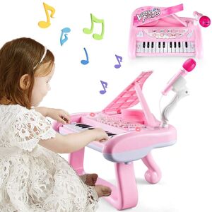 SHEIN First Birthday Toddler Piano Toys For Boys And Girls, Baby Musical Keyboard 22 Keys Kids,Play Instrument With Microphone, Best Gifts For Boys And Girls Infant Pink one-size