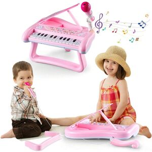 SHEIN First Birthday Baby Piano Toy For 18 Months Old Girls, Kids Musical Keyboard 22 Keys, Play Instruments With Microphone, Ideal Gifts For Boy And Girls Infant Pink one-size