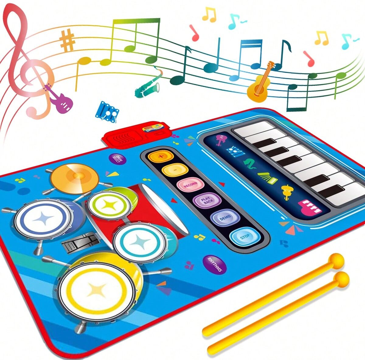 SHEIN Baby Toys for 1 Year Old Boys & Girls, 2 in 1 Piano Mat Montessori Toys ,Musical Toys, Toddler Piano & Drum Mat with 2 Sticks, Learning Floor Blanket, Birthday Gifts for 1 2 3 Year Old Boys & Girls,Christmas Stocking Stuffers for Toddler (Random Sty