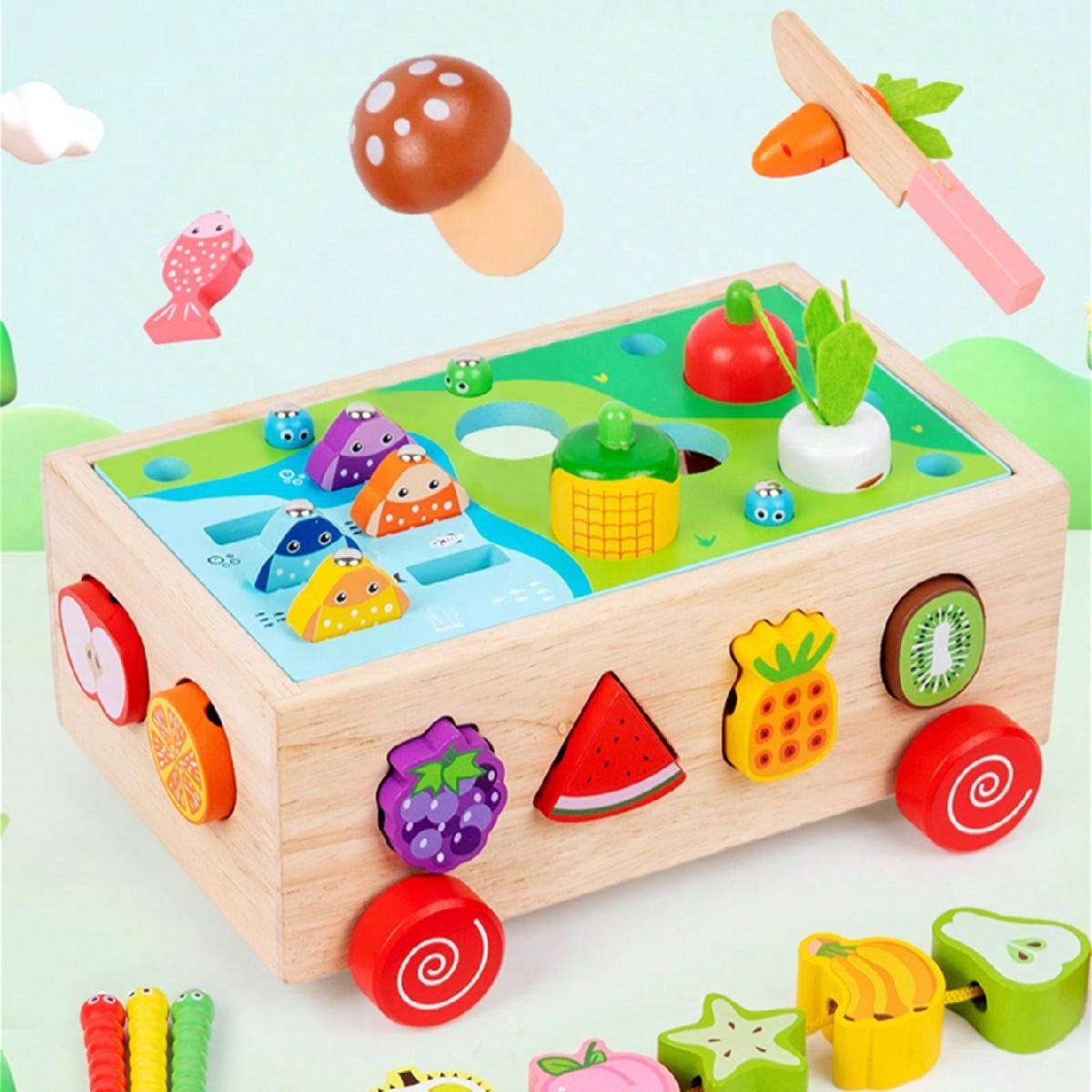 SHEIN Toddlers Montessori Wooden Educational Toys, Shape Sorting Toys Gifts , Wood Learning Fine Motor Skills Game, For Baby Boys Girls Age 1 2 3 4 Year Old, For Kids 1-4 Christmas And Halloween Gift Multicolor one-size