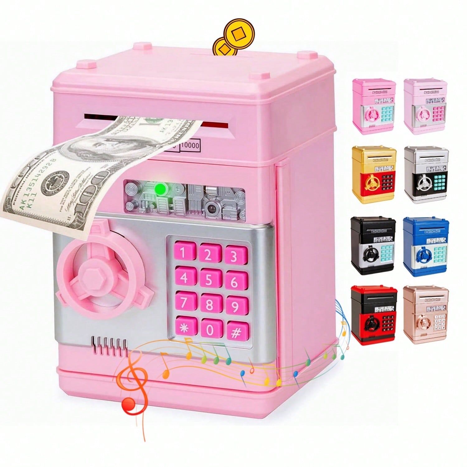 SHEIN Electronic Piggy Bank For Kids, ATM Bank Safe Toys Cash Coin Can Money Saving Box For Boys Girls, Cute Stuff ATM Machine Gifts For 3 4 5 6 7 8 9 10 Year Old Children, Banknotes And Coins Not Included, Light Pink Baby Pink one-size