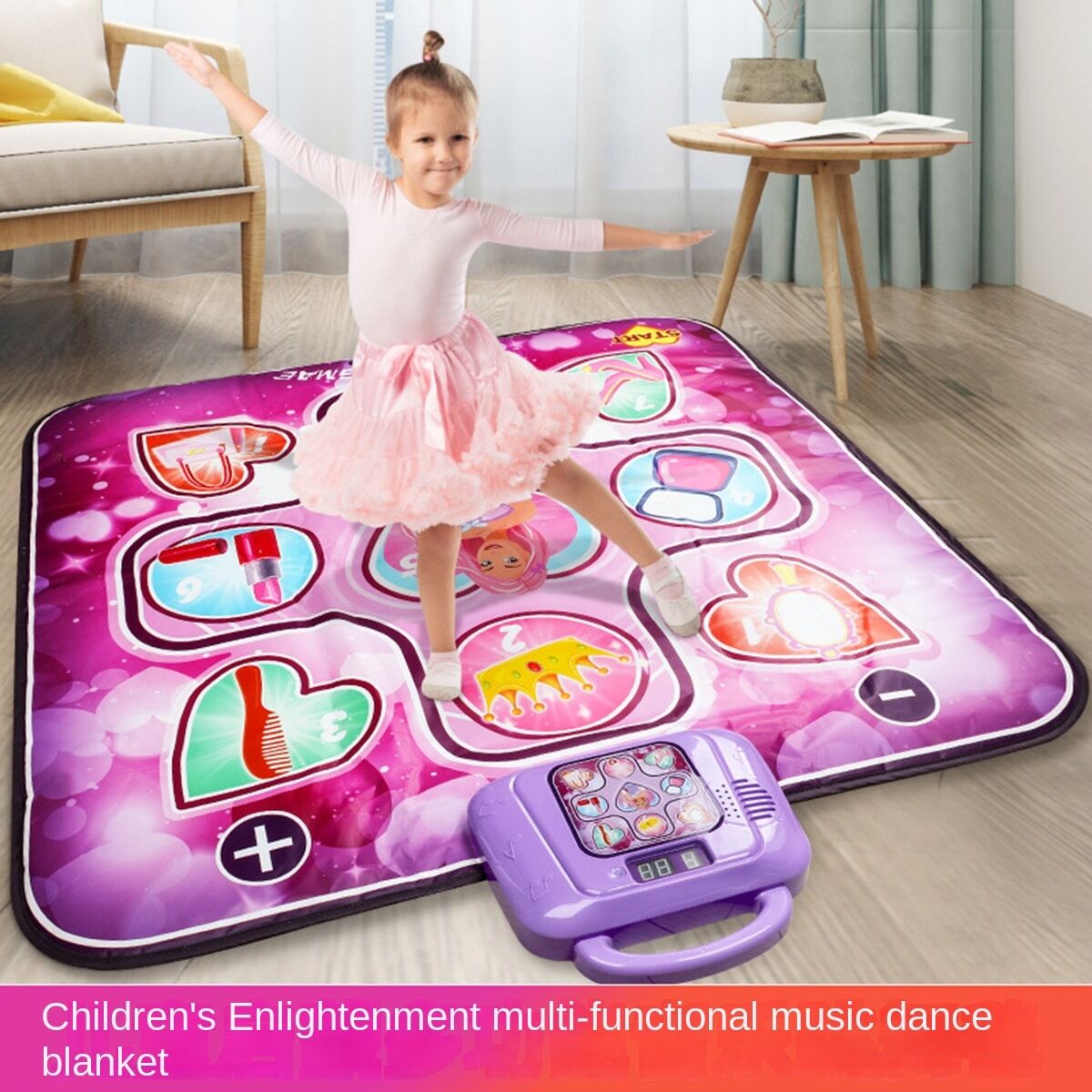 SHEIN Children's Multi-Function Music Dance Mat, Dance Game Toy, Gift For Boys And Girls, Parent-Child Entertainment Interactive Game Mat Pink one-size