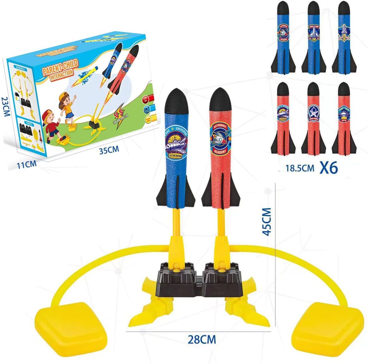 SHEIN 6pcs Kids' Rocket Blasting Toys, Double People Foot Stomp Rocket, Happy Guide For Boys And Girls, Parent-child Interactive Game, Indoor & Outdoor Activity, Park Exercise Sport Puzzle Toy Multicolor one-size