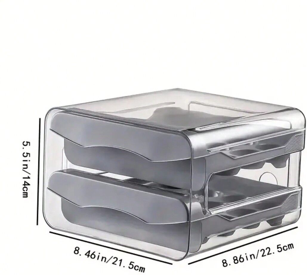 SHEIN 1pc Refrigerator Egg Storage Box Drawer Type Double-layered Large Capacity Egg Holder With 32 Slots Grey Specifications: 32 grids