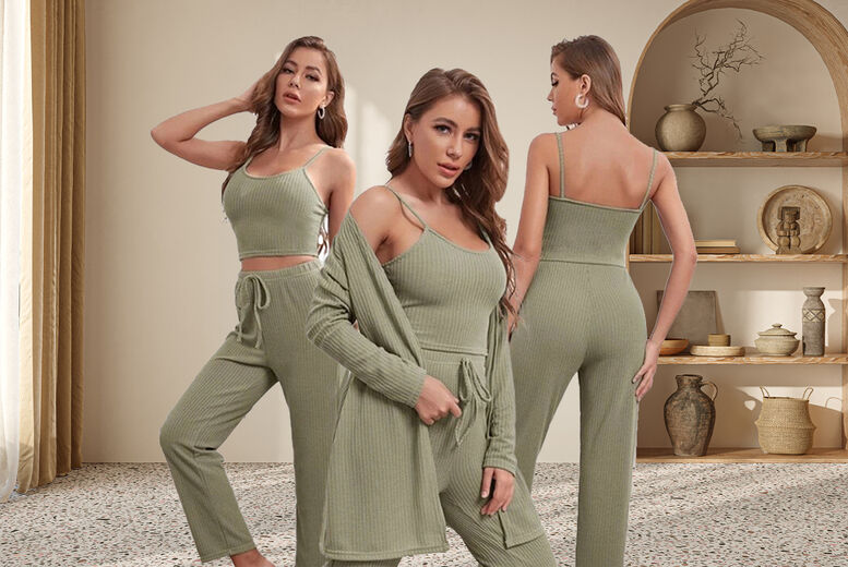 Blu Walk Trading Ltd T/A Supertrendinuk Women's Waffle Knit Pyjama Loungewear Set