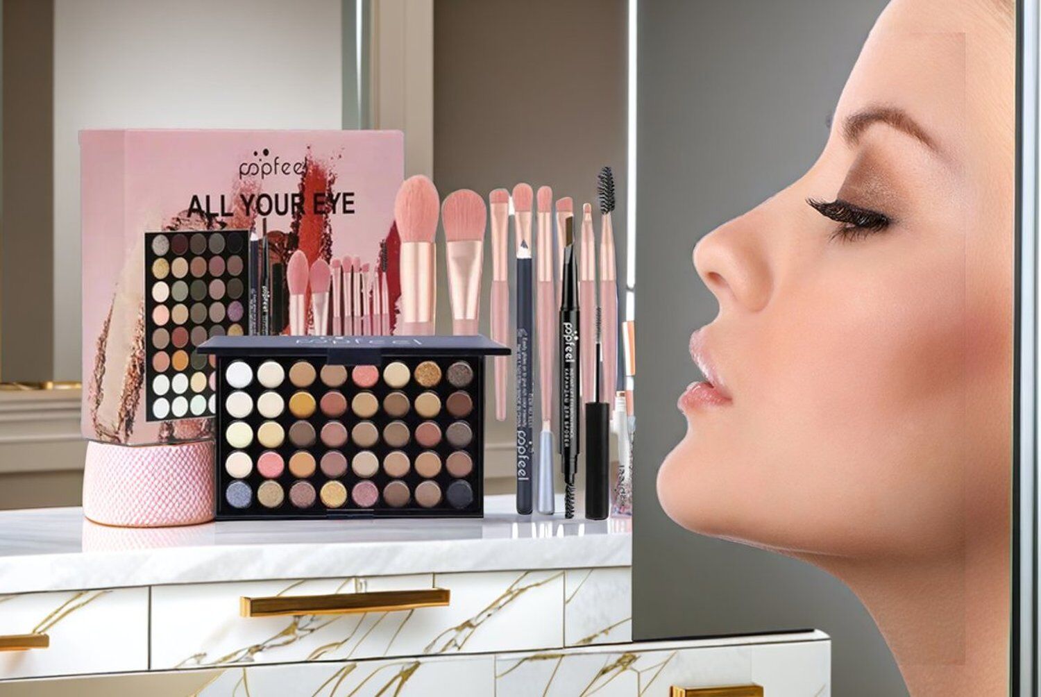 Obero International Ltd Full Eye Makeup Set - Eyeshadow Palette, Brushes, Eyeliner + More!