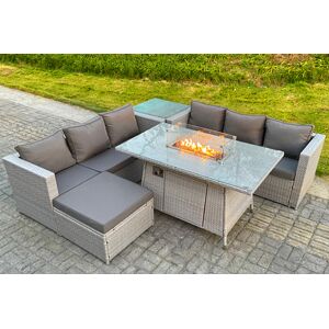 Fimous Corner Rattan Fire Pit Garden Furniture Set - Outdoor 7-Seater Fimous Corner Rattan Fire Pit Garden Furniture Set - Outdoor 7-Seater