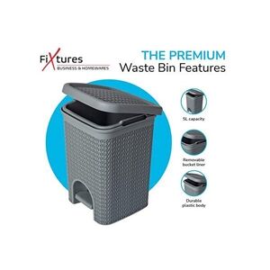 Fixtures Lace Design Grey Pedal Bin 5 Litre Fixtures Lace Design Grey Pedal Bin 5 Litre