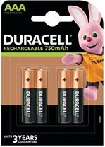 Duracell Stay Charged Rechargeable AAA NiMH 750mAh Batteries (4 Pack)