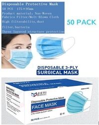 Unbranded Disposable 3 Ply Surgical Face Mask Pack 50's