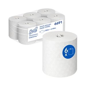 Scott Essential Rolled Paper Hand Towels 1 Ply 350m White (Pack of 6) Scott Essential Rolled Paper Hand Towels 1 Ply 350m White (Pack of 6)