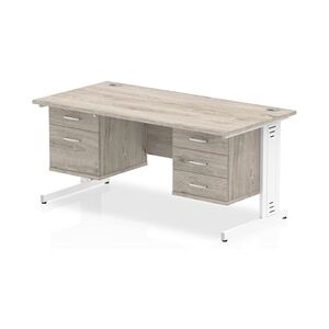 Impulse 1600x800mm Desk Grey Oak White Leg + 2 Pedestal Bundle