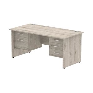 Impulse 1600x800mm Desk Grey Oak Top Panel End Leg + 2 Pedestal Bundle