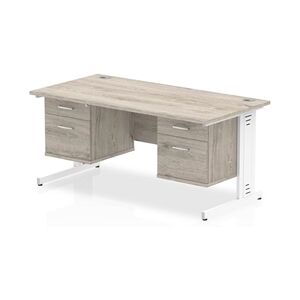 Impulse 1600x800mm Desk Grey Oak WhiteLeg + 2 Fixed Peds