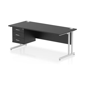 Impulse 1800x800 Desk Black/Silver Cantilever Leg 1x3 Drawer Fixed Ped Impulse 1800x800 Desk Black/Silver Cantilever Leg 1x3 Drawer Fixed Ped