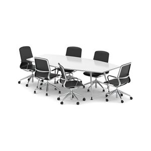 Unbranded High Gloss 2400mm Writable Boardroom Table White + 6 Executive Chairs Unbranded High Gloss 2400mm Writable Boardroom Table White + 6 Executive Chairs