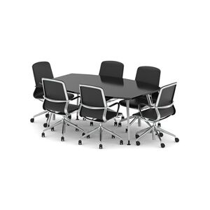 Unbranded High Gloss 1800mm Writable Boardroom Table Black + 6 Executive Chairs Unbranded High Gloss 1800mm Writable Boardroom Table Black + 6 Executive Chairs