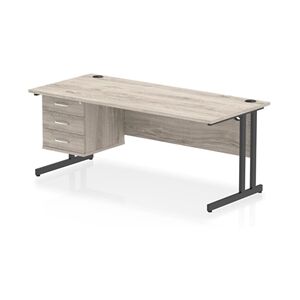 Impulse 1800x800 Desk Grey Oak/Black Cantilever 1x3 Drawer Fixed Ped Impulse 1800x800 Desk Grey Oak/Black Cantilever 1x3 Drawer Fixed Ped
