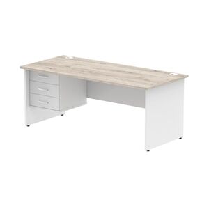 Impulse 1800x800 Desk Grey Oak/White Panel End 1x3 Drawer Fixed Ped Impulse 1800x800 Desk Grey Oak/White Panel End 1x3 Drawer Fixed Ped