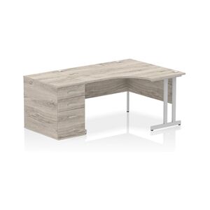 Impulse 1400 RH Crescent Desk Cantilever Grey Oak/Silver 800 DH Ped Impulse 1400 RH Crescent Desk Cantilever Grey Oak/Silver 800 DH Ped