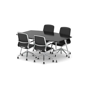 Unbranded High Gloss 1800mm Writable Boardroom Table Black + 4 Executive Chairs Unbranded High Gloss 1800mm Writable Boardroom Table Black + 4 Executive Chairs