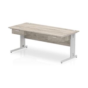 Impulse 1800x800 Desk Grey Oak/Silver Cable Managed 1 Drawer Fixed Ped Impulse 1800x800 Desk Grey Oak/Silver Cable Managed 1 Drawer Fixed Ped