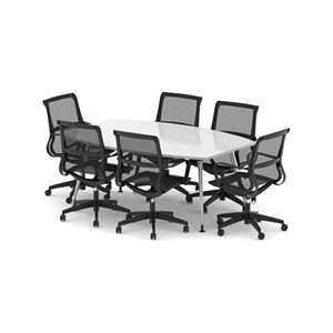 Unbranded High Gloss 1800mm Writable Boardroom Table White + 6 Mesh Chairs Unbranded High Gloss 1800mm Writable Boardroom Table White + 6 Mesh Chairs