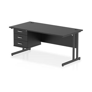Impulse 1600x800 Desk Black/Black Cantilever Leg 1x3 Drawer Fixed Ped Impulse 1600x800 Desk Black/Black Cantilever Leg 1x3 Drawer Fixed Ped