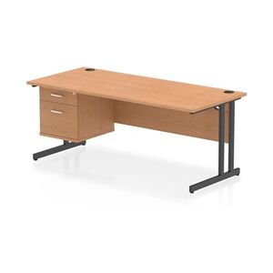 Impulse 1800x800 Desk Oak/Black Cantilever Leg 1x2 Drawer Fixed Ped Impulse 1800x800 Desk Oak/Black Cantilever Leg 1x2 Drawer Fixed Ped