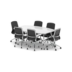 Unbranded High Gloss 1800mm Writable Boardroom Table White + 6 Executive Chairs Unbranded High Gloss 1800mm Writable Boardroom Table White + 6 Executive Chairs