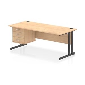Impulse 1800x800 Desk Maple/Black Cantilever Leg 1x3 Drawer Fixed Ped Impulse 1800x800 Desk Maple/Black Cantilever Leg 1x3 Drawer Fixed Ped