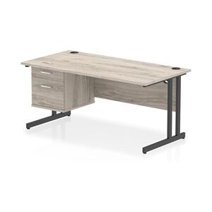 Impulse 1600x800 Desk Grey Oak/Black Cantilever Leg 2 Drawer Fixed Ped Impulse 1600x800 Desk Grey Oak/Black Cantilever Leg 2 Drawer Fixed Ped