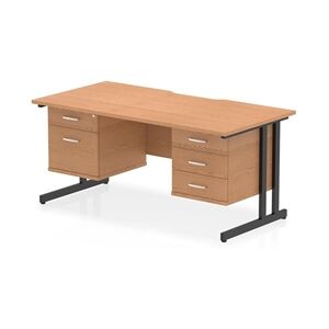 Impulse 1600 x 800 Scalloped Desk Oak Top Black Cantilever 2D + 3D Ped Impulse 1600 x 800 Scalloped Desk Oak Top Black Cantilever 2D + 3D Ped