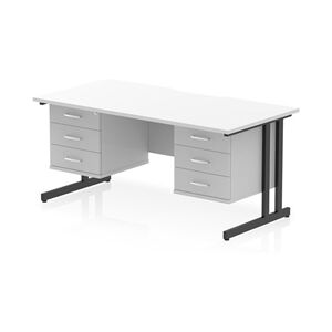 Impulse 1600 x 800 Scalloped Desk White Black Cantilever Leg 2x3D Ped Impulse 1600 x 800 Scalloped Desk White Black Cantilever Leg 2x3D Ped