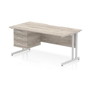 Impulse 1600 x 800mm Scalloped Desk Grey Oak Silver Cantilever 3D Ped Impulse 1600 x 800mm Scalloped Desk Grey Oak Silver Cantilever 3D Ped