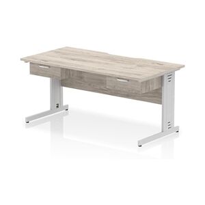 Impulse 1600x800 Scalloped Desk Grey Oak Silver Cable Managed 2x1D Ped Impulse 1600x800 Scalloped Desk Grey Oak Silver Cable Managed 2x1D Ped