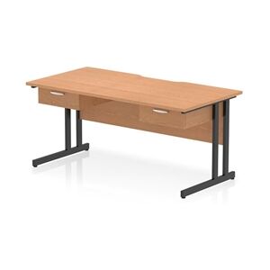 Impulse 1600 x 800mm Scalloped Desk Oak Top Black Cantilever 2x1D Ped Impulse 1600 x 800mm Scalloped Desk Oak Top Black Cantilever 2x1D Ped