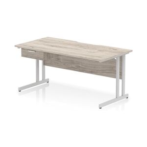 Impulse 1600 x 800mm Scalloped Desk Grey Oak Silver Cantilever 1D Ped Impulse 1600 x 800mm Scalloped Desk Grey Oak Silver Cantilever 1D Ped