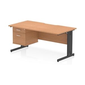 Impulse 1600 x 800mm Scalloped Desk Oak Top Black Cable Managed 2D Ped Impulse 1600 x 800mm Scalloped Desk Oak Top Black Cable Managed 2D Ped