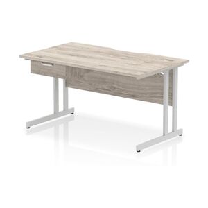 Impulse 1400 x 800mm Scalloped Desk Grey Oak Silver Cantilever 1D Ped Impulse 1400 x 800mm Scalloped Desk Grey Oak Silver Cantilever 1D Ped