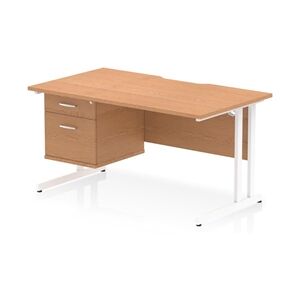 Impulse 1400 x 800mm Scalloped Desk Oak Top White Cantilever + 2D Ped Impulse 1400 x 800mm Scalloped Desk Oak Top White Cantilever + 2D Ped