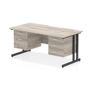 Impulse 1600x800 Scalloped Desk Grey Oak Black Cantilever 2D + 3D Ped Impulse 1600x800 Scalloped Desk Grey Oak Black Cantilever 2D + 3D Ped