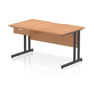 Impulse 1400x800 Scalloped Desk Oak Top Black Cantilever Leg + 1D Ped Impulse 1400x800 Scalloped Desk Oak Top Black Cantilever Leg + 1D Ped