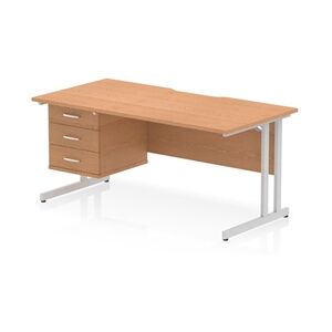 Impulse 1600 x 800mm Scalloped Desk Oak Silver Cantilever Leg + 3D Ped Impulse 1600 x 800mm Scalloped Desk Oak Silver Cantilever Leg + 3D Ped