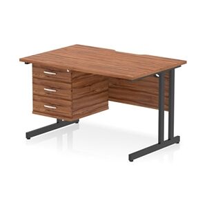 Impulse 1200x800 Scalloped Desk Walnut Black Cantilever Leg + 3D Ped Impulse 1200x800 Scalloped Desk Walnut Black Cantilever Leg + 3D Ped